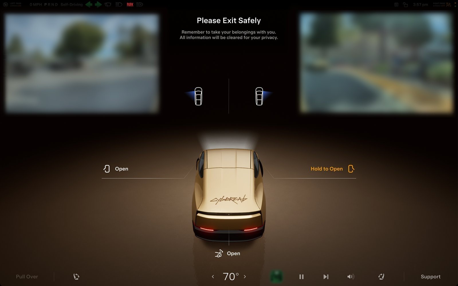 Tesla Cybercab exit safely screen prompt