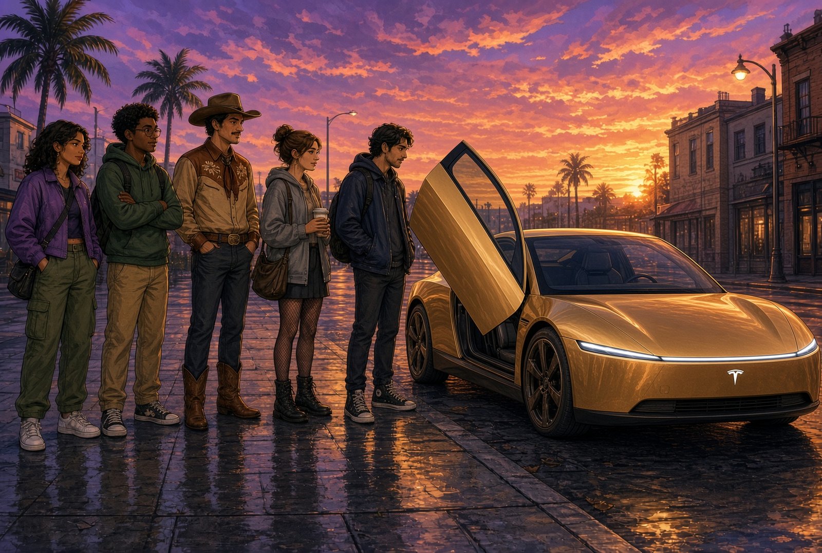 CyberCab Tesla 5 people trying to fit